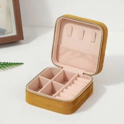Plush Velvet Jewelry Box For Women Necklace Ring Earrings Organizer Holder Travel Portable Zipper Square Jewelry Storage Case
