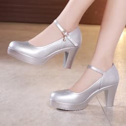 Small Size 32-43 Shallow Thick Bottom White Silver Wedding Shoes Bride Platform Pumps 2025 Block High Heels Shoes for Model Mom