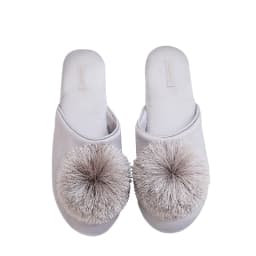 Fashion Women Satin Slippers With Plush Ball Thin Cool Indoor Floor Flat Home Shoes Bedroom Slippers