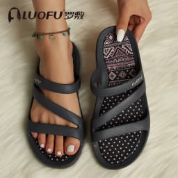 New LUOFU stylish summer women's slippers, comfortable rubber midsole, outdoor casual slide sandals, beach shoes, non-slip house