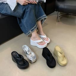 2026 New Design Summer Chunky Woman Slippers Fashion Platform Wedges High Heel Silvery Ladies Shoes Zapatillas De Mujer