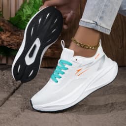 Women's Breathable Mesh Running Sneakers, Lightweight Cushioning Wedge-Shaped Thick-Soled Casual Running Shoes, Non-Slip Rubber Outsole, Walking Training Shoes, Trendy White and Blue Color Scheme, Daily Jogging Fitness Casual Shoes