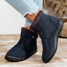 Winter Snow Ankle Boots, Full Deep Fuzzy Plush Inner Lining, Side Diagonal Zipper with Decorative Ring Pull Outdoor Cold Shoes