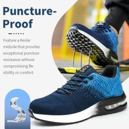 Steel Toe Work Shoes for Men Women Anti-Smash Anti-Puncture Blue Safety Shoes Breathable Lightweight Air Cushion Work Shoes