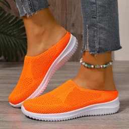 Polyester Backless Slip On Mom Mules Women Breathable Non Slip Soft EVA Insole Low Heel Daily Walking Casual Shoes