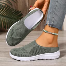 Polyester Backless Slip On Mom Mules Women Breathable Non Slip Soft EVA Insole Low Heel Daily Walking Casual Shoes