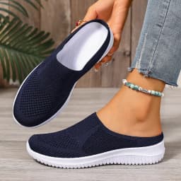 Polyester Backless Slip On Mom Mules Women Breathable Non Slip Soft EVA Insole Low Heel Daily Walking Casual Shoes