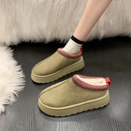 Feslishoet Winter Woman Slippers Plush Interior Anti Slip Sole Thick Bottom Embroider Fashion Warm Slippers Use Indoor Outdoor