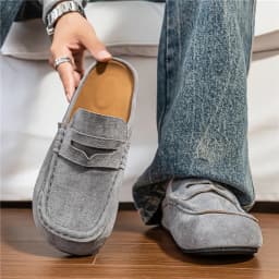 Lefu Shoes Men's Lightweight Bean Shoes Summer One Step Push Lazy Breathable Casual Half Support Slippers for Men