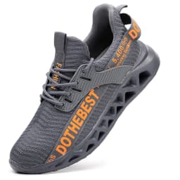 Steel Toe Safety Shoes for Men Lightweight Breathable Work Shoes Grey Anti-Smash Anti-Puncture Work Shoes Comfortable Durable