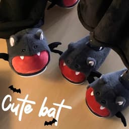 Women House Fur Slippers Casual Cute Lovely Bat Design Dark Grey Winter Indoor Non-slip Warm Soft Soles Comfy Home Female New