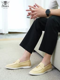 Desai Men's Faux Suede Loafers Metal Buckle Tassel Slip-on Casual Driving Shoes Lightweight Comfort