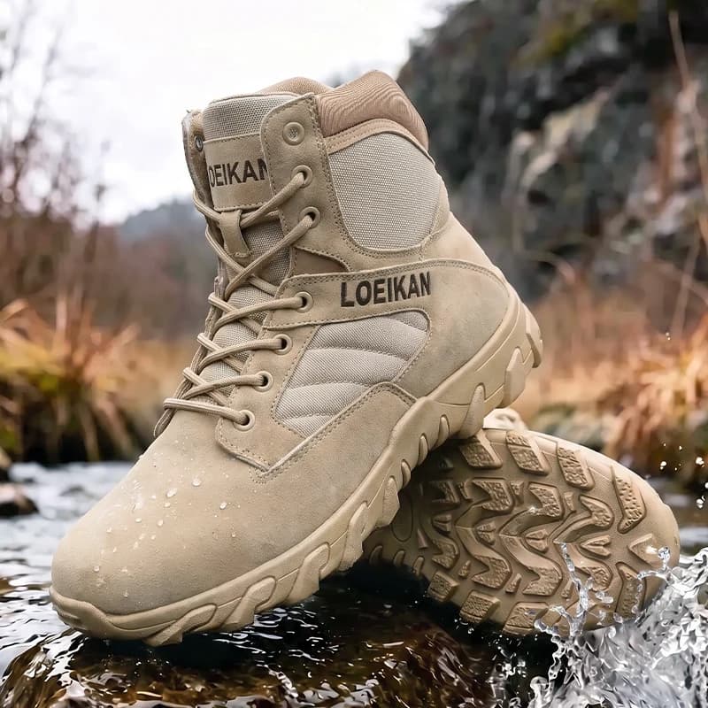 LOEIKAN Men Military Tactical Boots Shock Absorbing Anti-Slip High Top Shoes For Hunting Trekking Daily Work Outdoor