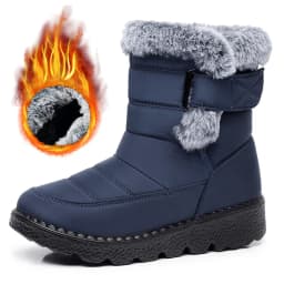Women Waterproof Snow Boots Thick Fleece Lined Magic Tape Non Slip Sole Winter Warm Mid Calf Outdoor Boots