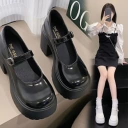 Fashionable New Thick Soled Retro Single Button Strap Women's Shoes Versatile Thick Heel Waterproof Platform Women's Single Shoe