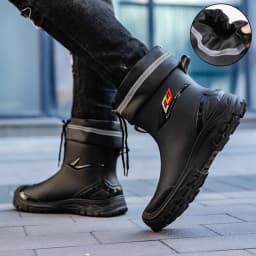 Men's Outdoor Work Rain Boots British Style Anti-Slip Waterproof Drawstring Drum Mouth Universal Four Season Comfortable Fit