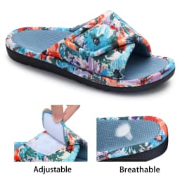 Litfun Winter Cotton Waffle Slippers For Women Breathable Indoor Adjustable Slides Slip On Open Toe Slippers With Arch Support