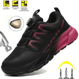 Lightweight Women's Work Shoes with Rotary Button - Breathable Steel Toe Safety, Anti-Puncture Anti-Smash Indestructible Shoes