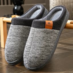 Winter Warm Men's Home Knitted Splicing Slippers TPR Anti slip Flat Shoes Comfortable and Soft Indoor Shoes