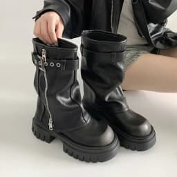 Winter Women Biker Boots Fashion Belt Buckle Ladies Elegant Platform Long Pipe Booties Casual Women's Knee High Booties2024