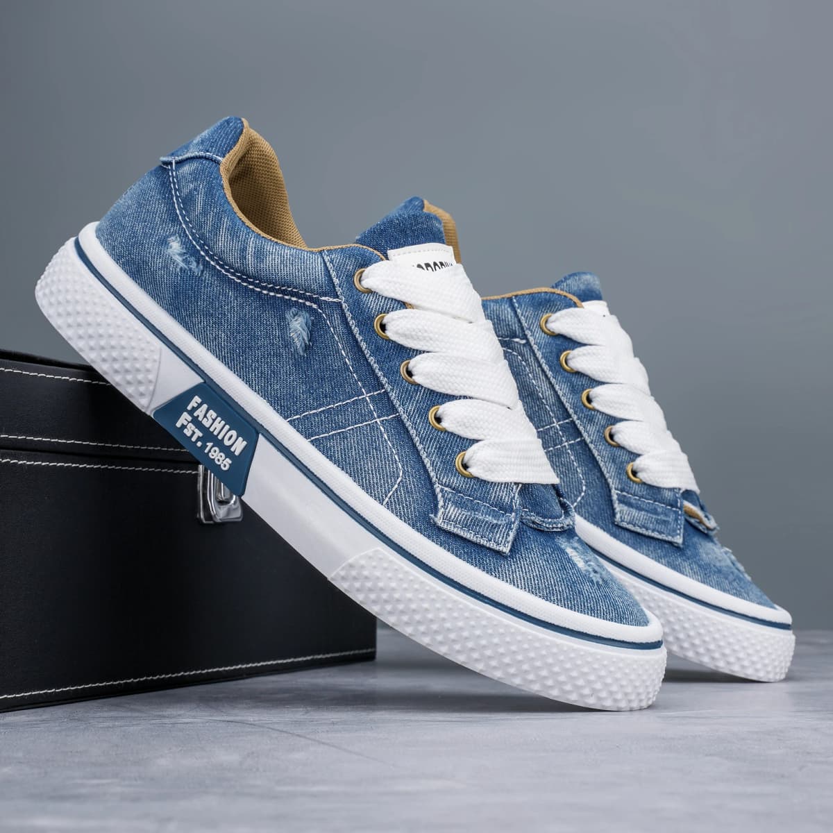 Personalized Spring and Autumn New Men's Shoes, Korean Style Fashionable Large Size Low-Top Casual Shoes, Denim Single Shoes, Versatile Sneakers