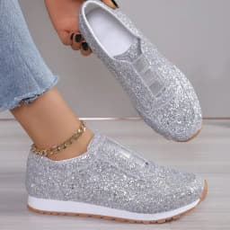 2024 Autumn New Fashion Slip-on Low-heeled Women's Sneakers Gold Silver Trend Sport Shoes Ladies Outdoor Casual Walking Shoes