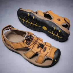 2026 New Men's Sandals Handmade Thick Bottom Rubber Breathable Casual Slip-On Beach Shoes Leather Upgraded Version