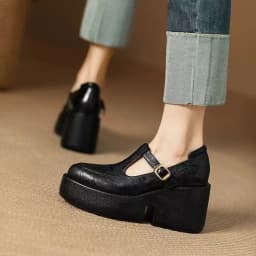 Chunky Platform High Heels Pumps Women Spring PU Leather Ankle Buckle Mary Jane Shoes Woman Brown Thick Heeled Sandals Loafers
