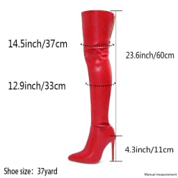 2026 High Heels Red Women Over The Knee Boots With Back Zip Pointed Toe Big Size 46 Stiletto Thigh High Boots Lady Shoes
