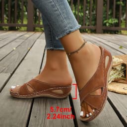 Women Wedge Slippers Vintage Anti-Slip Leather Slippers Premium Orthopedic Sandals Casual Platform Retro Shoes Flat Slides Women