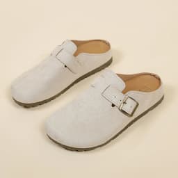 Women's Buckle Mule Slippers Faux Suede Closed Toe Clogs Korean Style Slip‑on Backless Loafers Retro Casual Outdoor Shoes