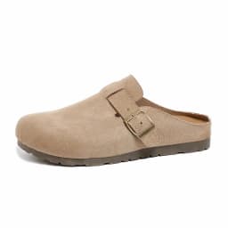 Women's Buckle Mule Slippers Faux Suede Closed Toe Clogs Korean Style Slip‑on Backless Loafers Retro Casual Outdoor Shoes