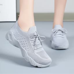 Women Breathable Flying Weave Sneakers Lightweight Soft Sole Elderly Mom Walking Shoes Summer Mesh Non Slip Casual Sports Shoes