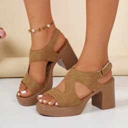 High Heeled Sandals Women's 2025 Summer Thick Heeled Platform Sandals Women's Fishmouth One-Word Buckle One-Word Gladiator Shoes