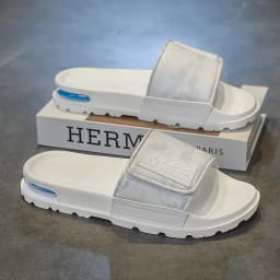 Unisex White Camo Velcro Slide Sandals Air Cushion Thick Lug Sole Adjustable Strap Non Slip Outdoor Beach Casual Slippers