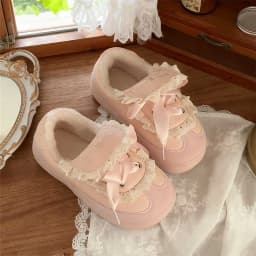 Women Winter Fleece Lined Casual Sneakers Sweet Bow Design Warm Anti Slip Shoes