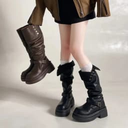 Women's New Foldable Two-Way Mid-Calf Boots - Belt Buckle Platform Fashion Boots, Minimalist Sweet-Cool Trendy Outfits