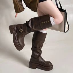 Women's New Foldable Two-Way Mid-Calf Boots - Belt Buckle Platform Fashion Boots, Minimalist Sweet-Cool Trendy Outfits