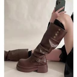 Women's New Foldable Two-Way Mid-Calf Boots - Belt Buckle Platform Fashion Boots, Minimalist Sweet-Cool Trendy Outfits