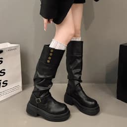 Vintage Women Knee High Boots Autumn Winter Ladies Causal Thick Heel Knight Long Botas Zapatos De Mujer