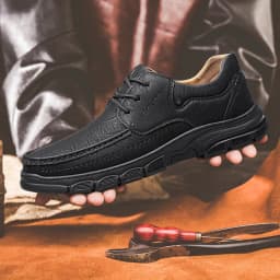 CLOHOO Men's Handmade Thick Rubber Bottom Breathable Casual Leather Shoes Classic Sewn Loafers Comfortable Leisure Footwear