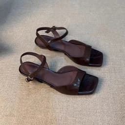 2026 Summer Women's Low Heel Sandals - Fashion Leather Material Suitable for Office Wear and Casual Outdoor Shoes Sizes 35 - 42