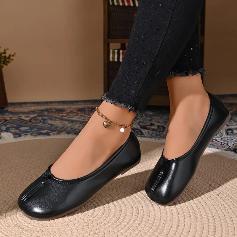 Women Cozy Leather Flats Split Hoof Toe Loafers Femme Mary Jeans Mocasines Ladies Ballerina Shoe