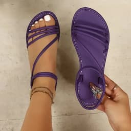 2026 Summer Flat Sandals for Women Elastic Ankle Strap Open Toe Beach Shoes Casual Comfortable Flip Flops Plus Size