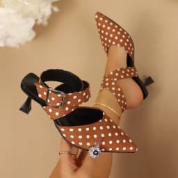Ladies Cross-Band High Heels Sandals Thin Heel Summer New Polka Dot Slip-On Buckle Strap Elegant Footwear for Women