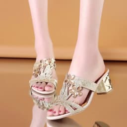 2024 New Hot Glitter Mesh Women Sandals Summer Fashion Outdoor Peep Toe Casual Beach Slippers Thick Heel Slip on Women Sandals