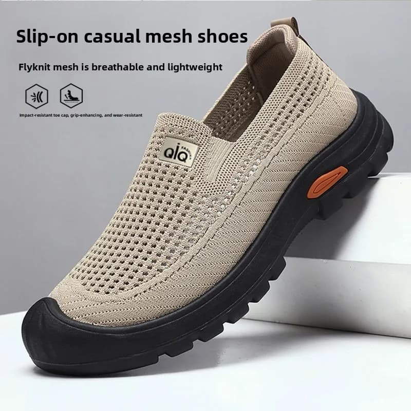 Mens Summer Breathable Mesh Slip-on Walking Shoes Lightweight Comfortable Casual Anti-slip Rubber Sole Dad Shoes Wide Sneakers