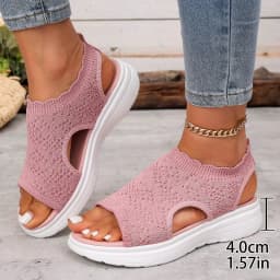 Women’s 2026 Summer Collection: Slip-on Mesh Peep-toe Knit-Weave Openwork Chunky-Soled Sports Sandals