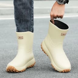 Men's Workwear Style Anti-Slip Waterproof Rubber Boots High-Quality Flat Bottomed for Outdoor Work Commuting Fishing Kitchen Rai