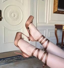 Red High-heeled Shoes, Women's Head-wrap with Pleated Bow, Ankle Strap Sandals, Ballet-style Cross-buckle Wedding Shoes
